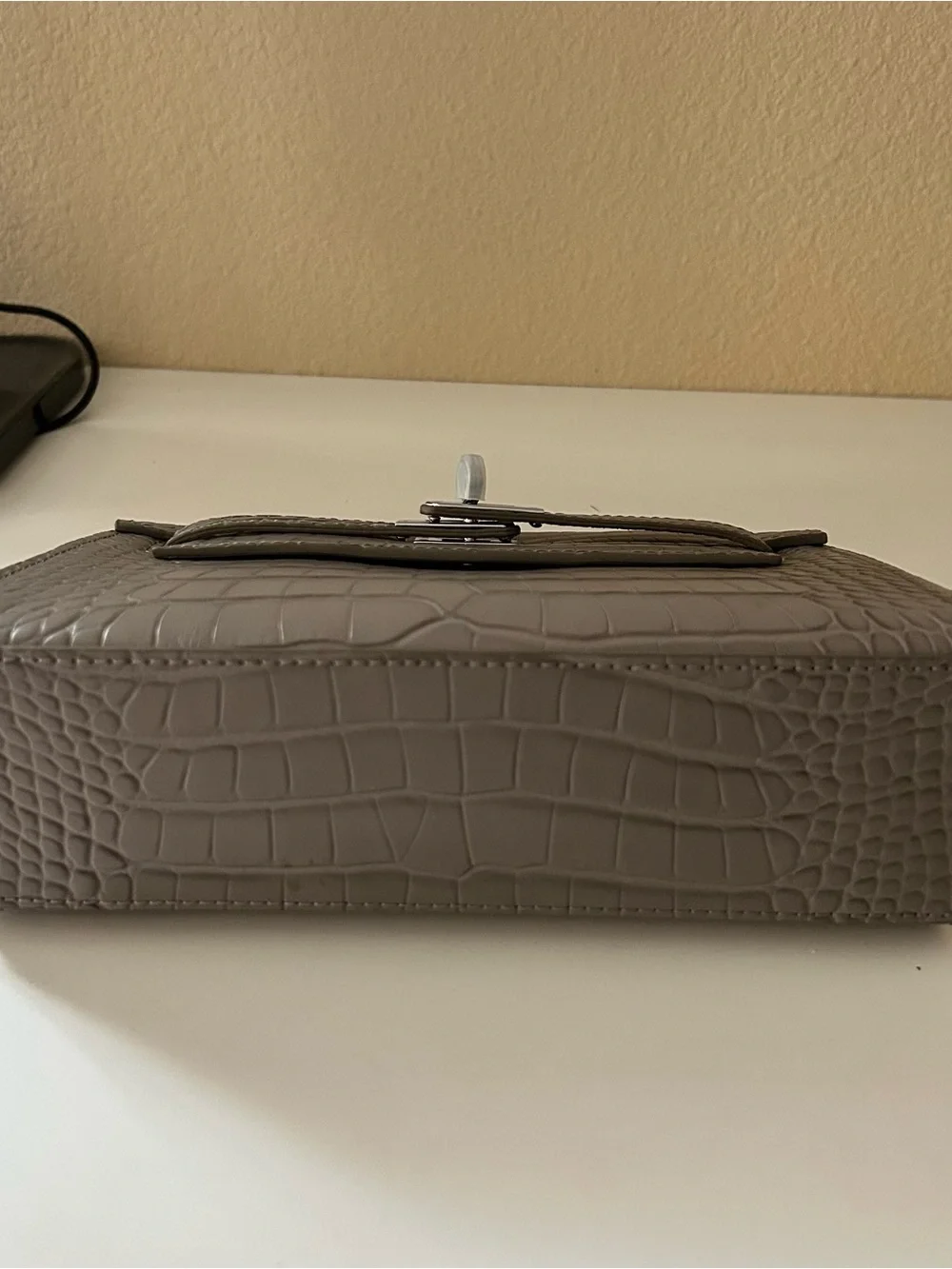 22cm Etaupe Croc-Embossed Leather Pochette